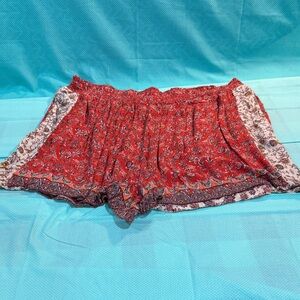 Bohemian Red Floral High Waist Women's Shorts